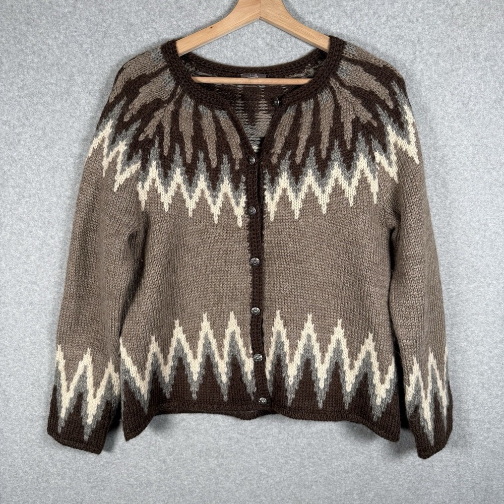 J. Jill Wool Cardigan Womens Small Brown Fair Isle Button Front Sweater